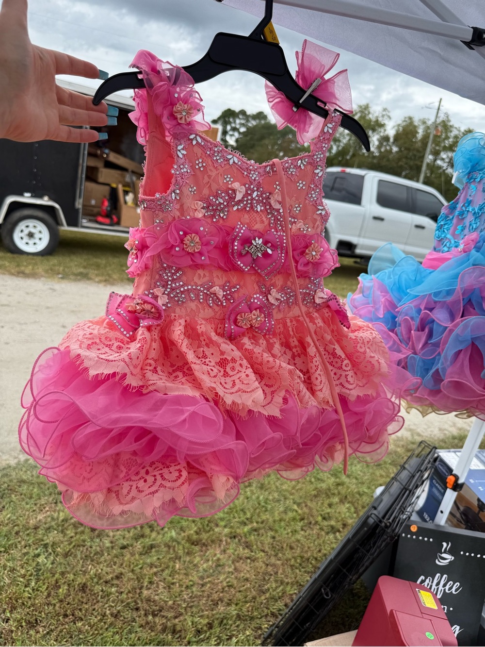 Pink Floral Ruffle Pageant Dress for Girls